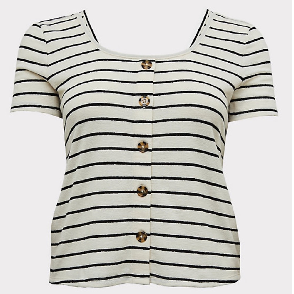 🆕NWT TORRID Ivory/Black Stripe Rib Button Midi T